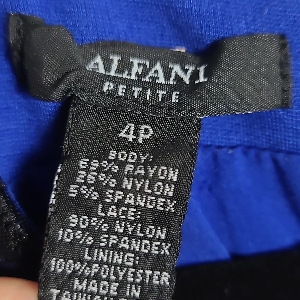 ALFANI Royal Blue With Black Lace Overlay / Black Skirt Sleeveless Dress Size 4P
